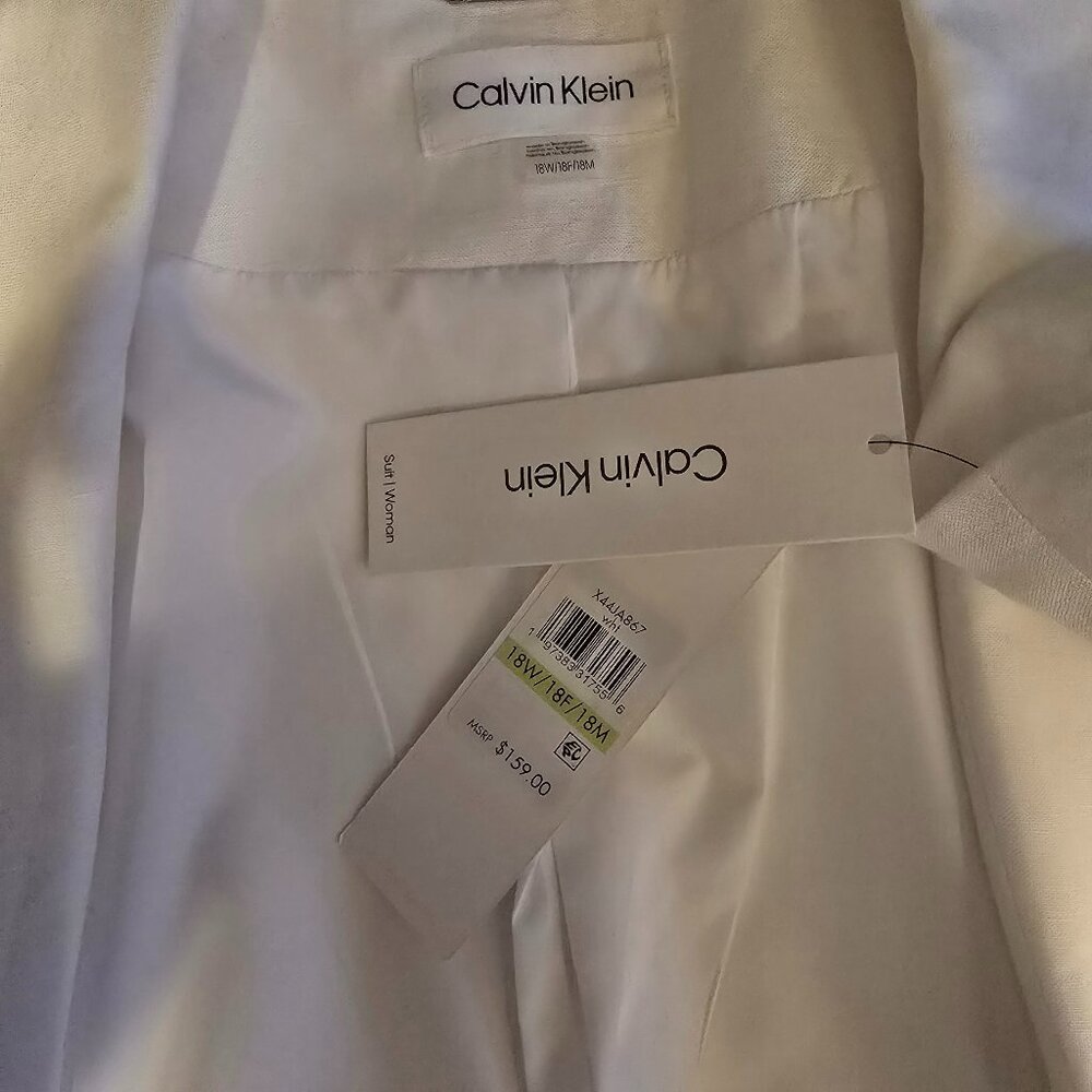 NWT Calvin Klein Women's Linen Blend One-Button Blazer, White, 18W - Picture 8 of 11